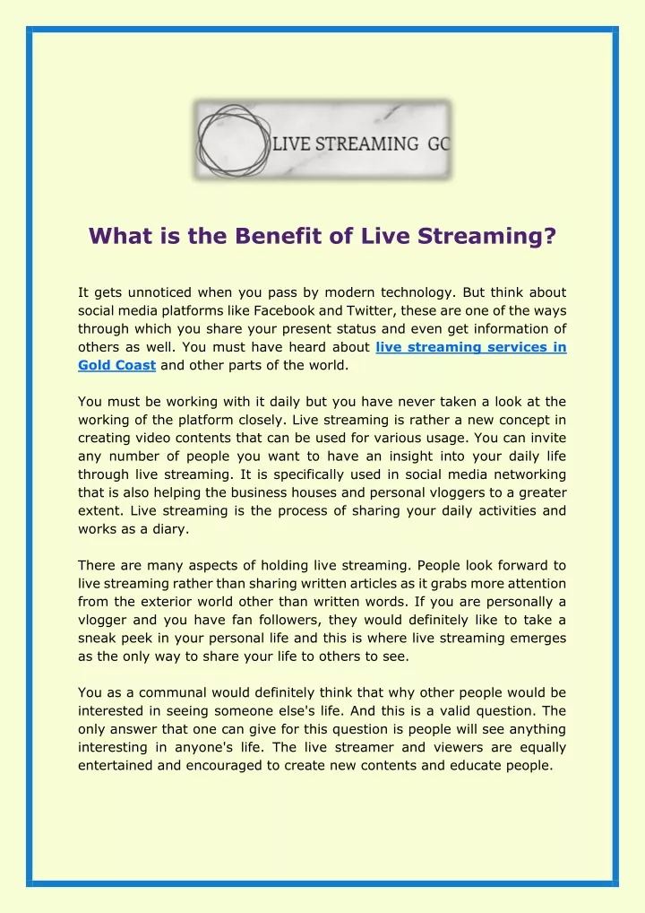 what is the benefit of live streaming