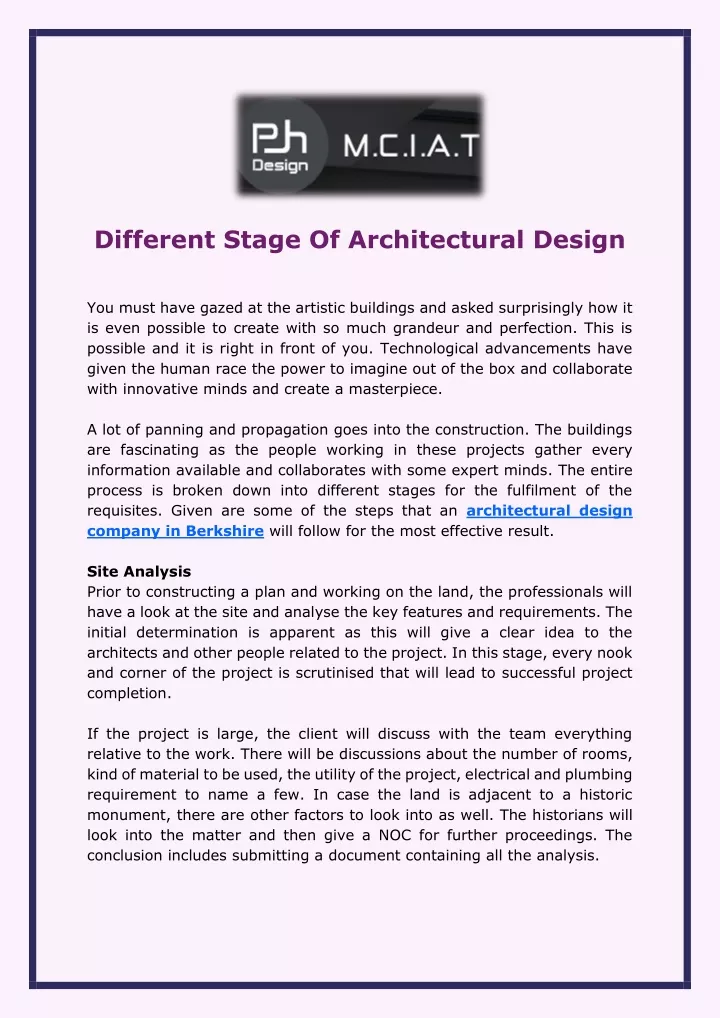 different stage of architectural design