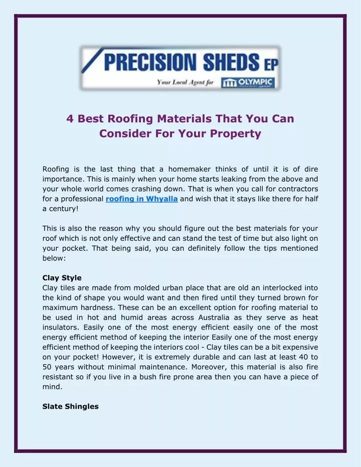 4 best roofing materials that you can consider
