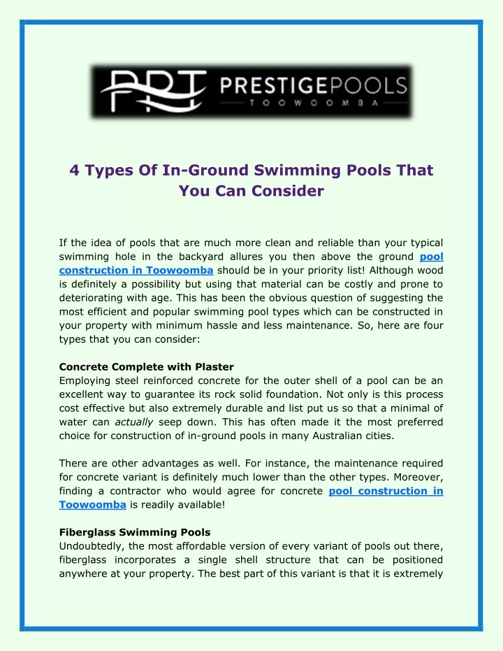 4 types of in ground swimming pools that