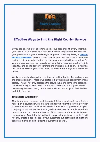 Effective Ways to Find the Right Courier Service