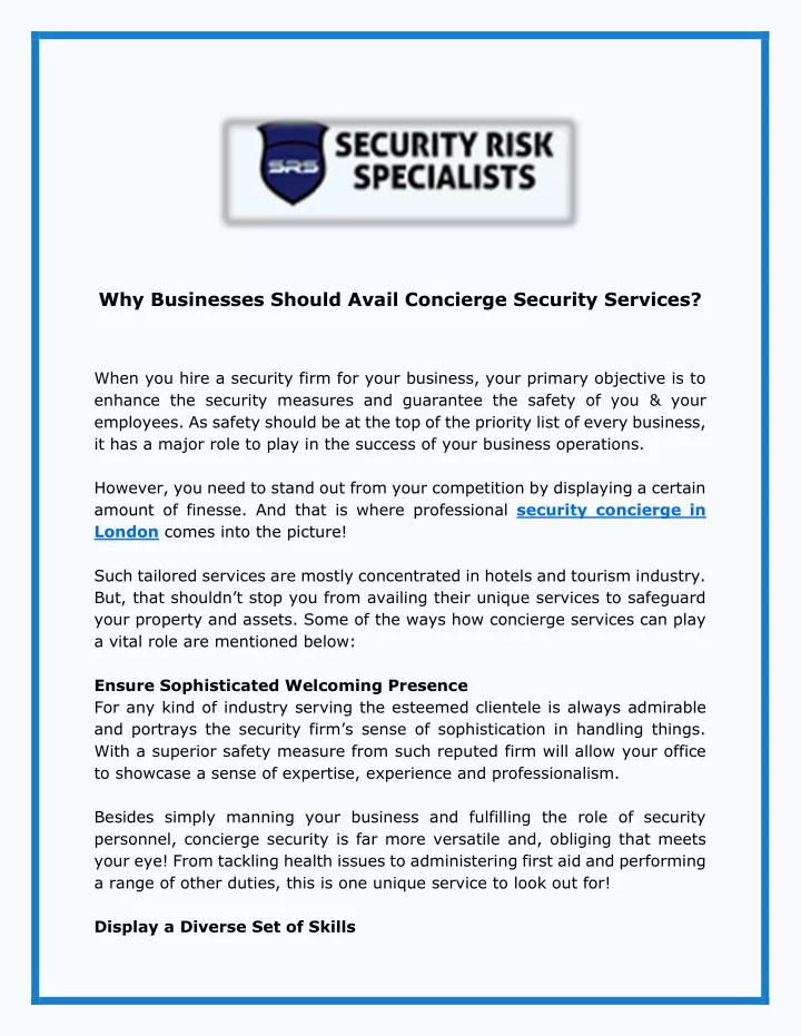 why businesses should avail concierge security