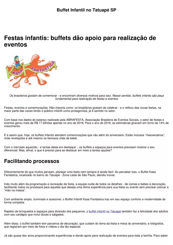 buffet infantil no tatuap sp