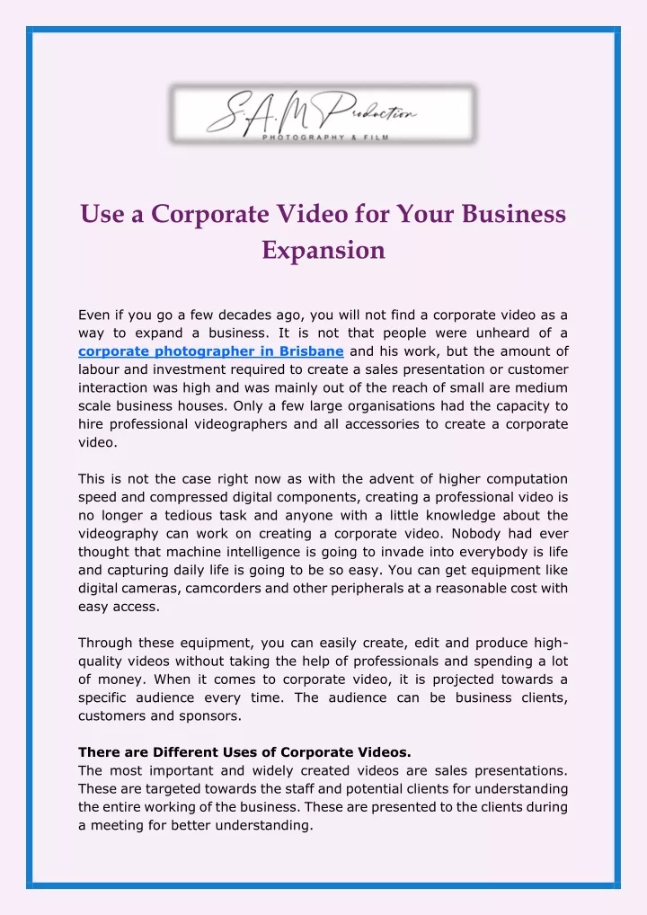 use a corporate video for your business expansion
