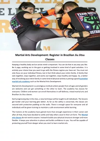 Martial Arts Development: Register in Brazilian Jiu Jitsu Classes