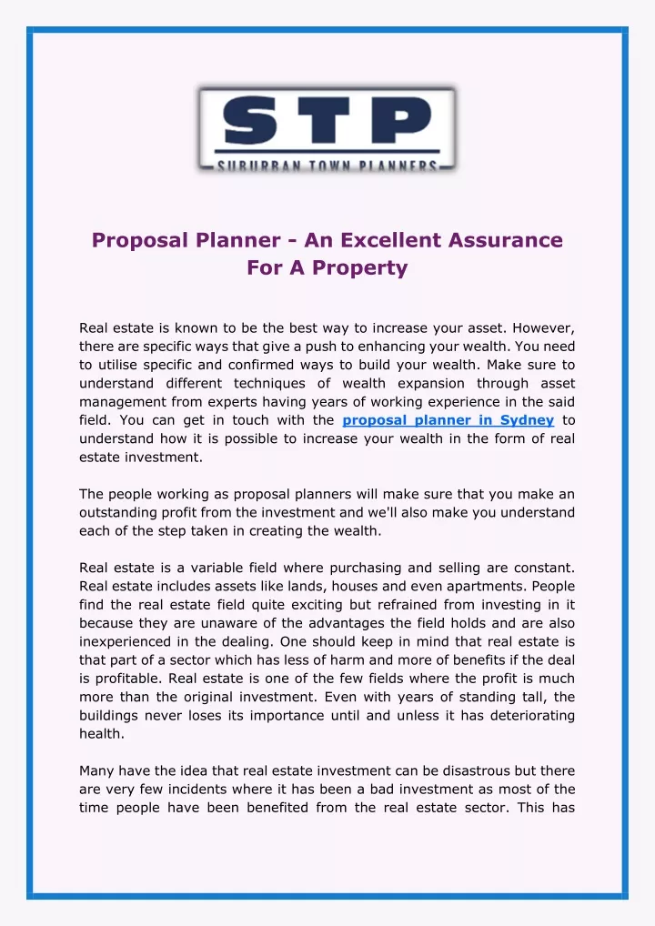 proposal planner an excellent assurance