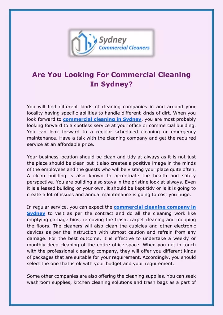 are you looking for commercial cleaning in sydney