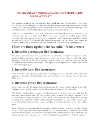 THE ADVANTAGES AND DISADVANTAGES OF BUYING A LIFE INSURANCE POLICY FOR YOUR