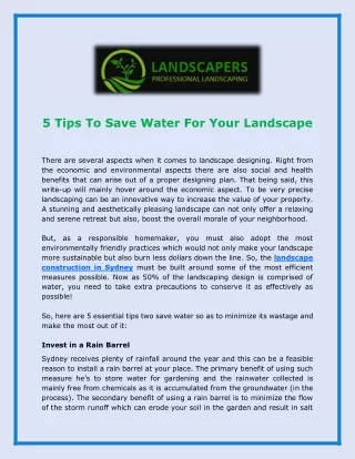 5 Tips To Save Water For Your Landscape