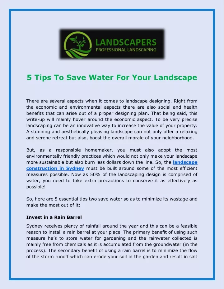 5 tips to save water for your landscape there