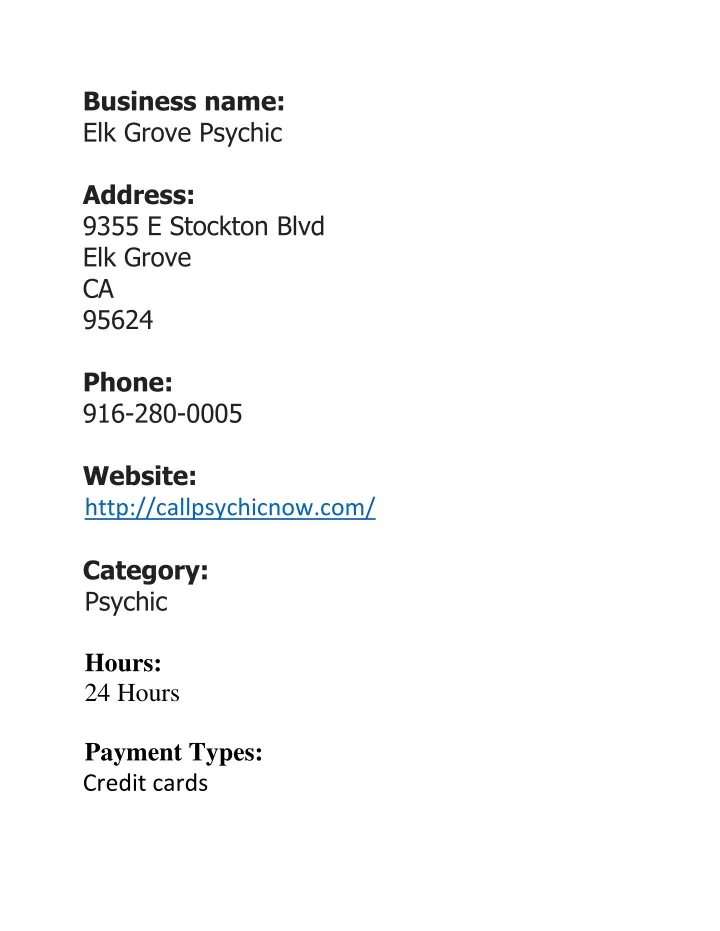 business name elk grove psychic address 9355