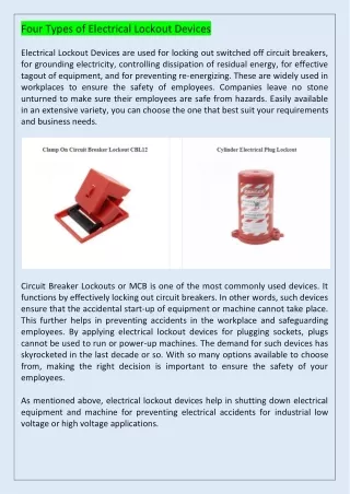 four types of electrical lockout devices