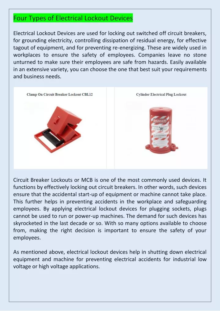 four types of electrical lockout devices