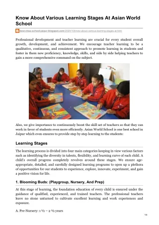 Know About Various Learning Stages At Asian World School