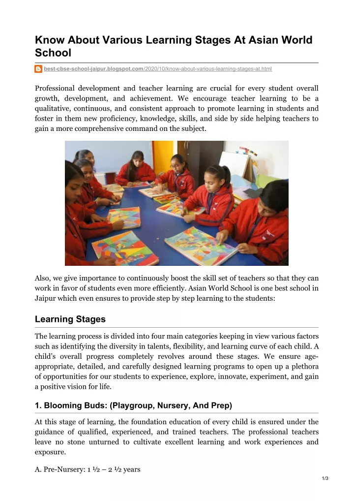 know about various learning stages at asian world
