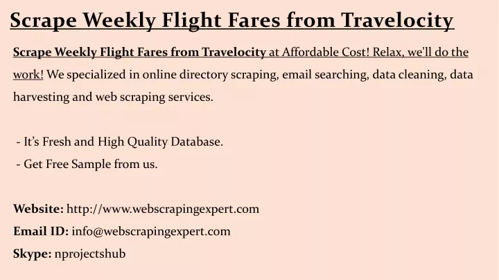 scrape weekly flight fares from travelocity