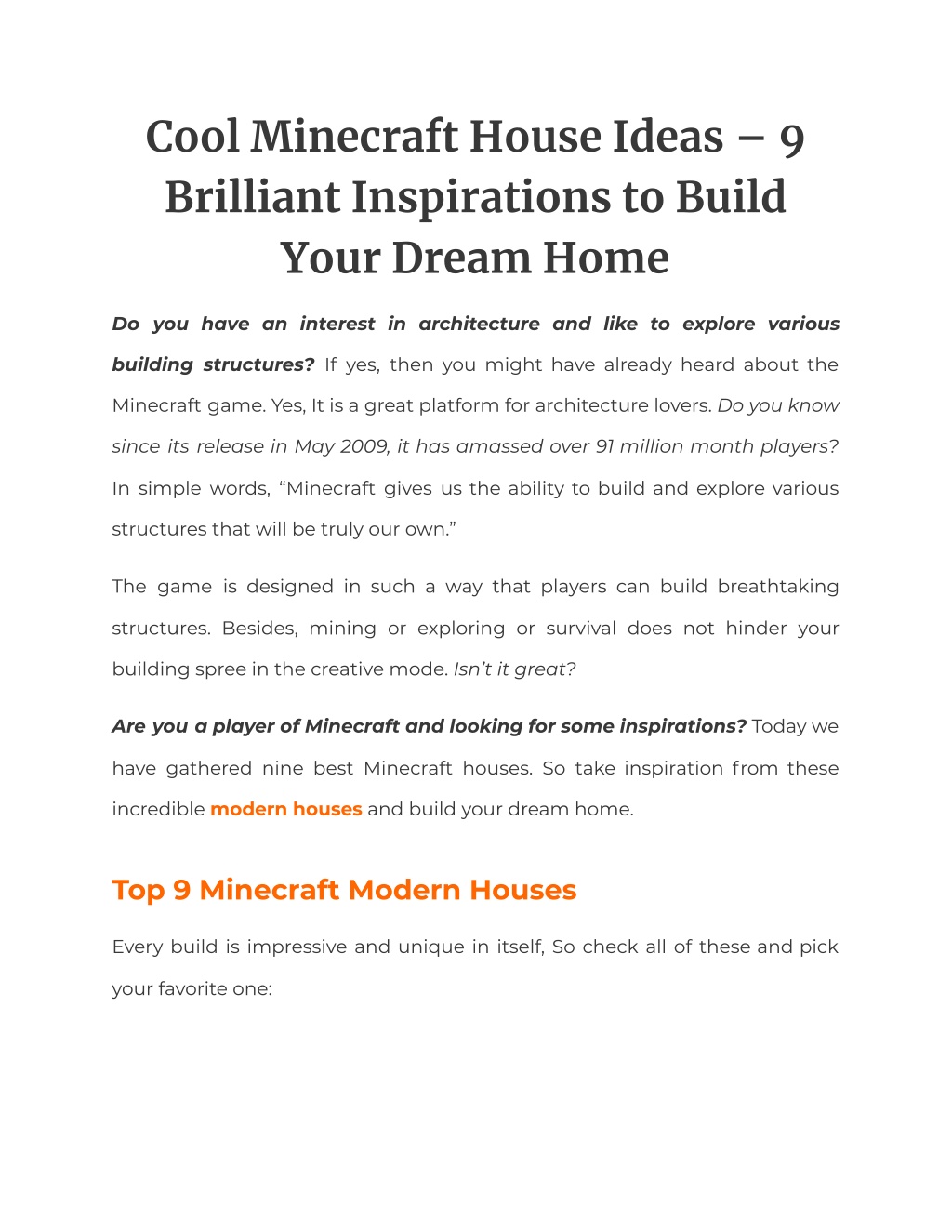 Brilliant Minecraft House Ideas