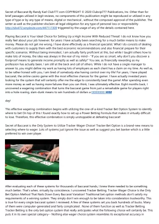 secret of baccarat by randy karl club777