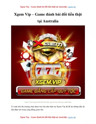 Xgem Vip – Game đánh bài đổi tiền thật tại Australia
