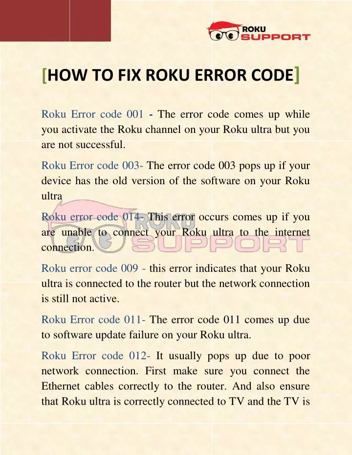 how to fix roku error code