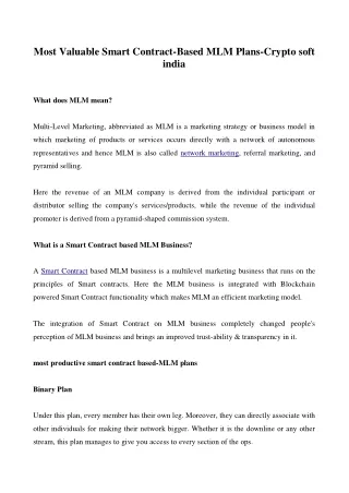 most valuable smart contract based mlm plans