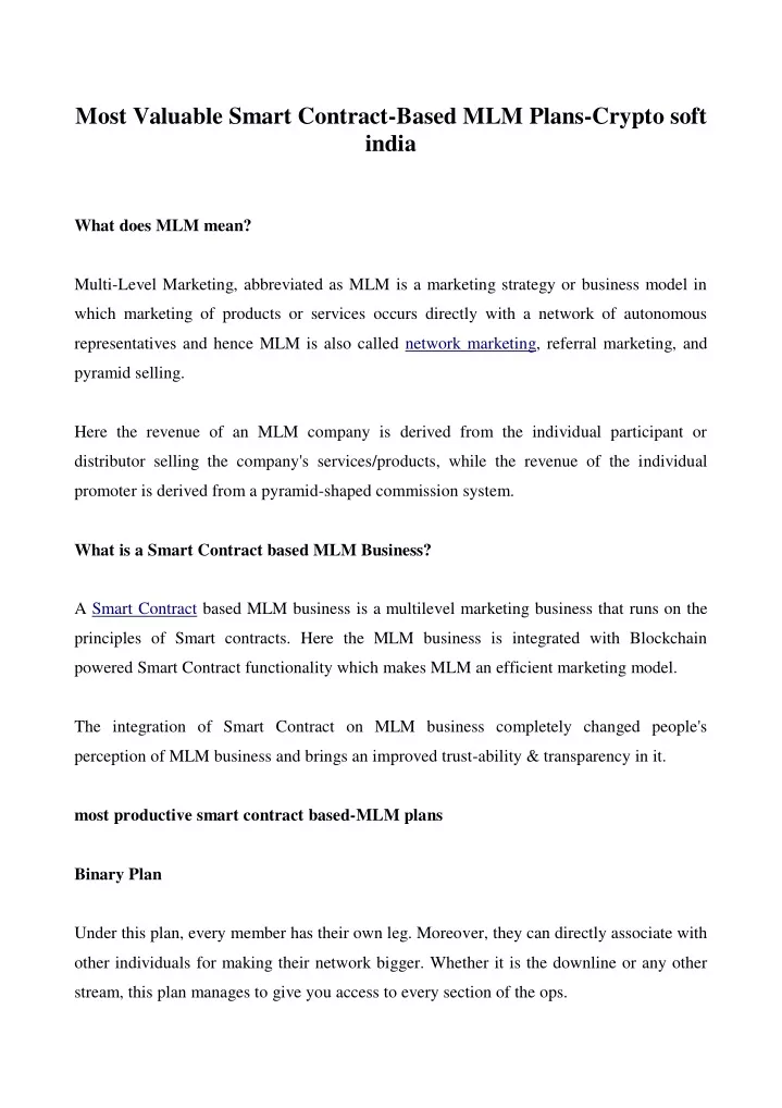 most valuable smart contract based mlm plans