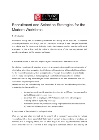 Recruitment And Selection Strategies For The Modern Workforce