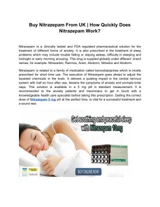 Buy Nitrazepam From UK | How Quickly Does Nitrazepam Work?