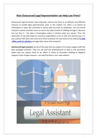How Outsourced Legal Representatives can Help Law Firms?