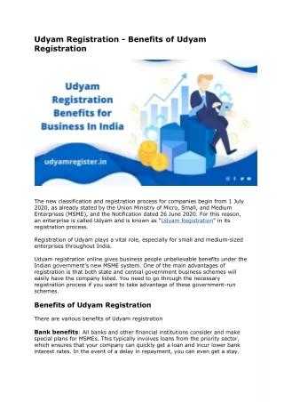 Udyam Registration - Benefits of Udyam Registration