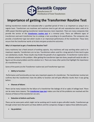 Importance of getting the Transformer Routine Test