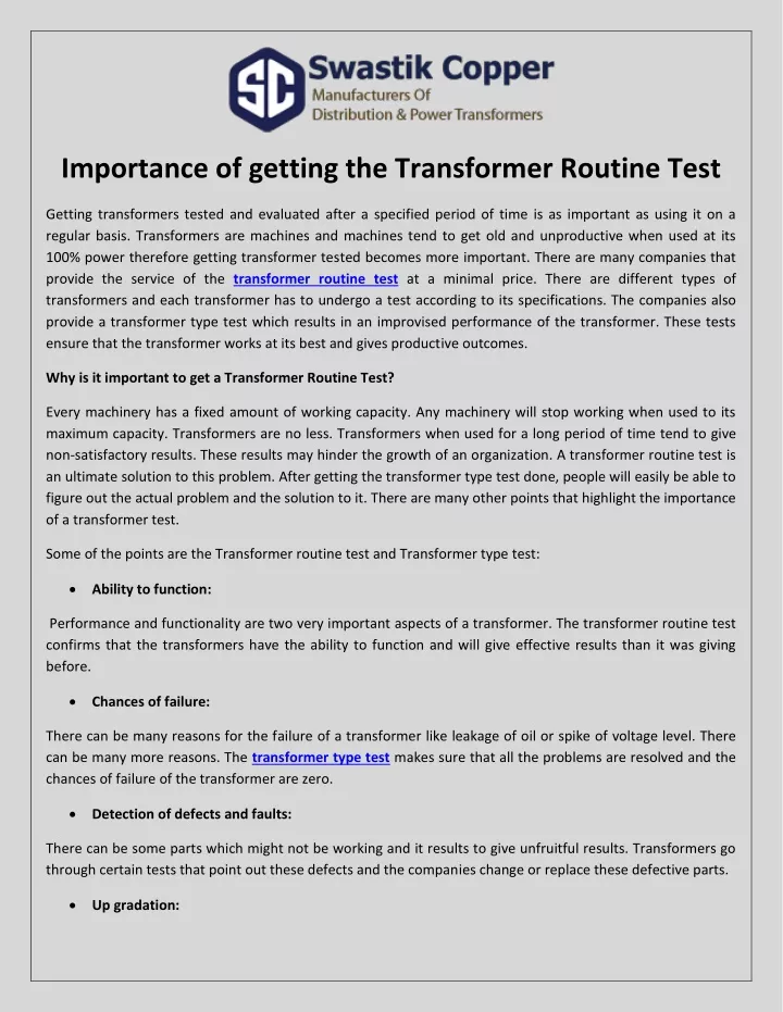 importance of getting the transformer routine test