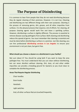 the purpose of disinfecting