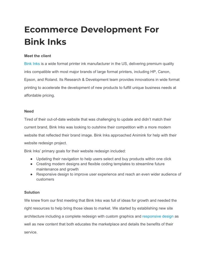 ecommerce development for bink inks
