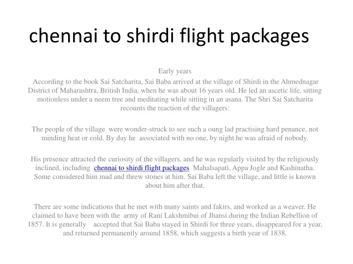 chennai to shirdi flight packages