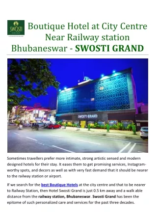 Best Boutique Hotel in Bhubaneswar Near Railway Station - Swosti Grand
