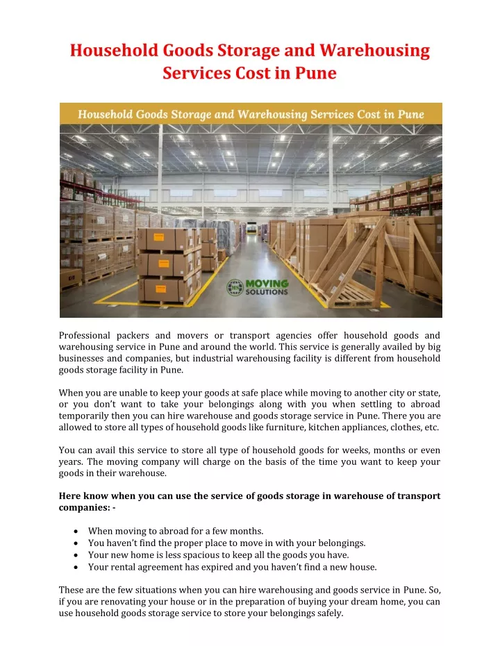 household goods storage and warehousing services