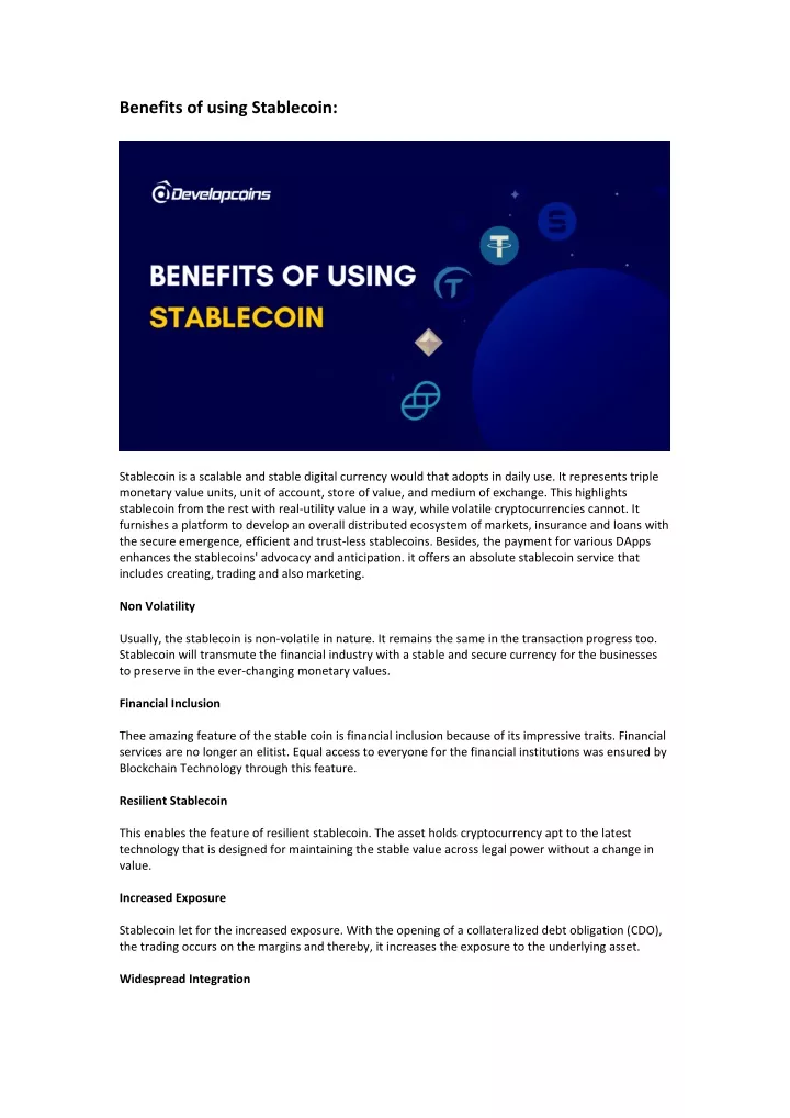 benefits of using stablecoin