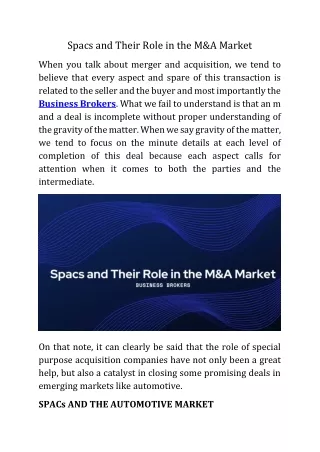 Spacs and Their Role in the M&A Market