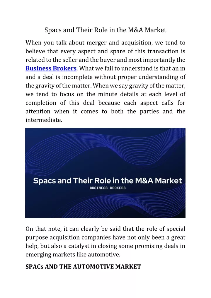 spacs and their role in the m a market