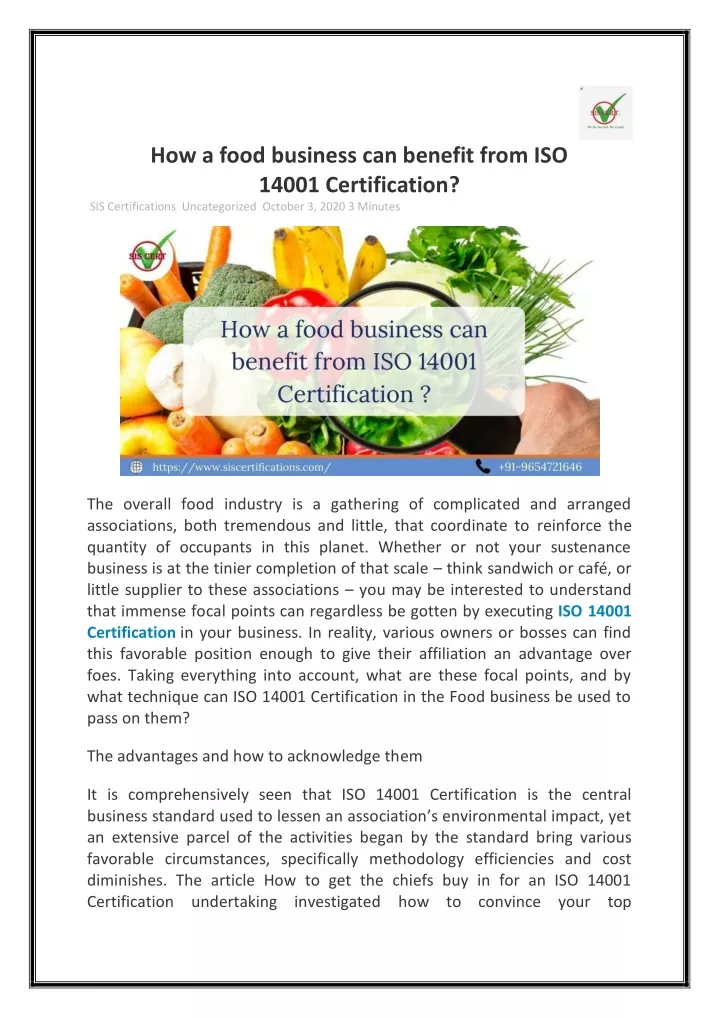how a food business can benefit from iso 14001