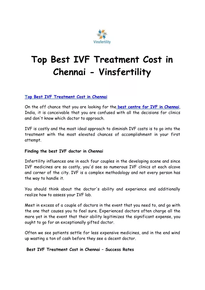 top best ivf treatment cost in chennai vinsfertility