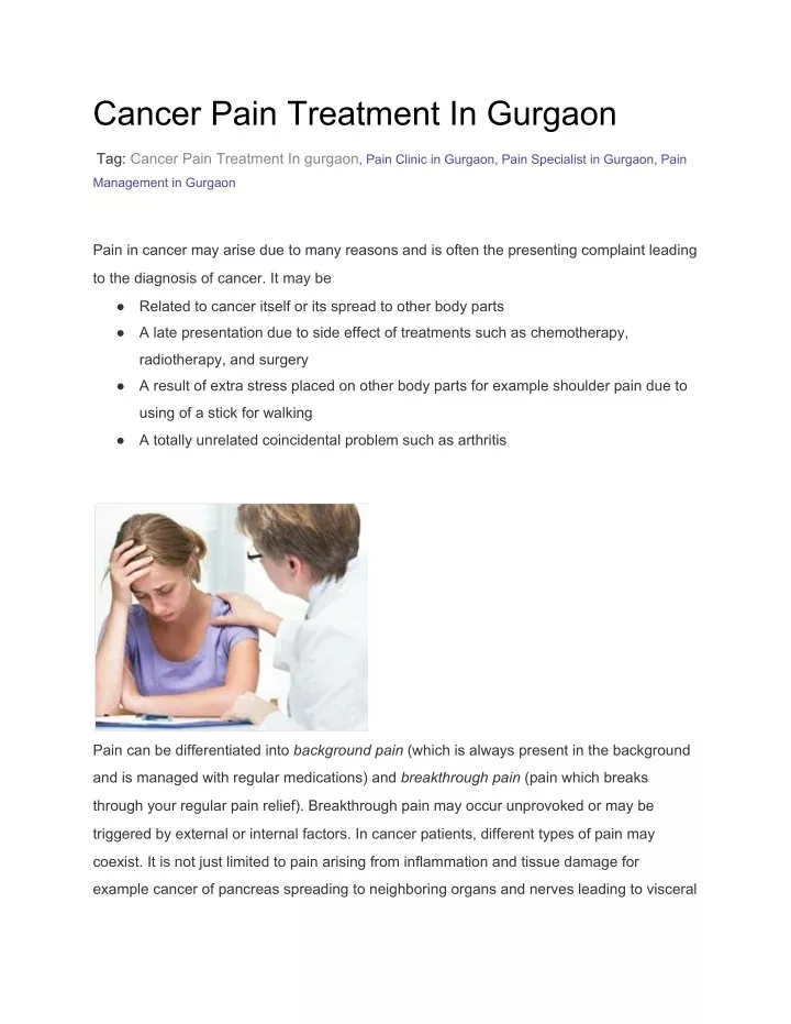 cancer pain treatment in gurgaon