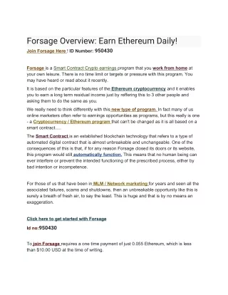 HOW TO EARN ERTHREUM DAILY FROM FORSAGE