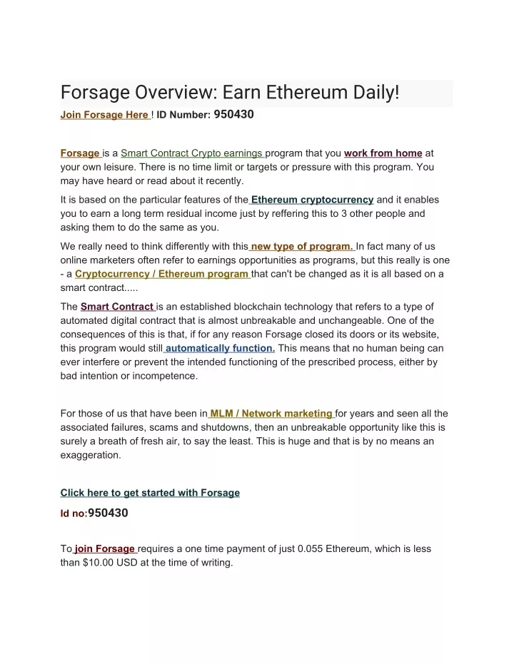 forsage overview earn ethereum daily join forsage