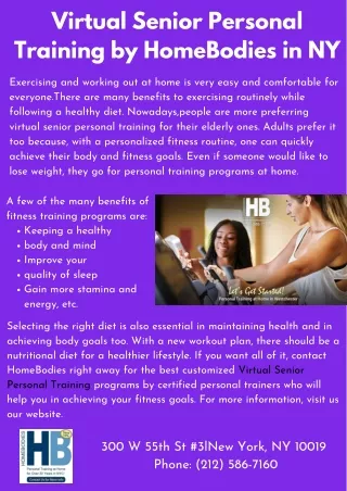 Virtual Senior Personal Training by HomeBodies in NY