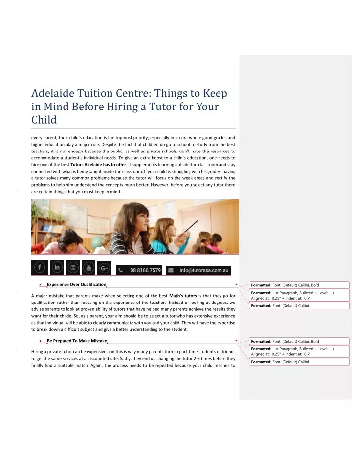 adelaide tuition centre things to keep in mind