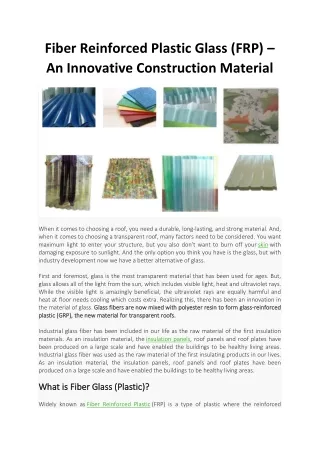 fiber reinforced plastic glass frp an innovative