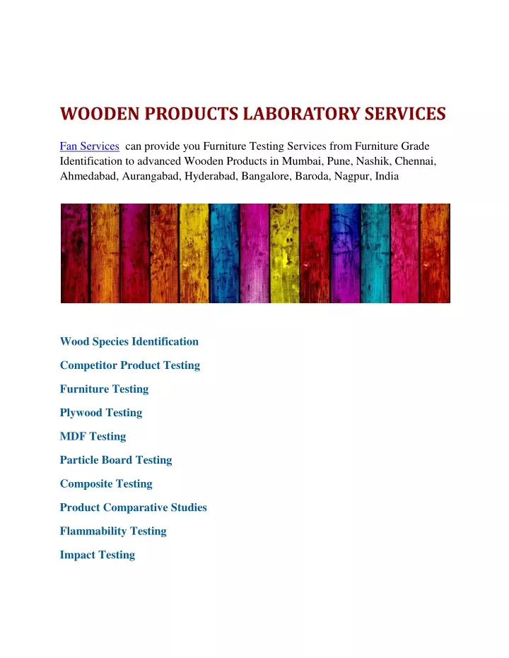 wooden products laboratory services fan services