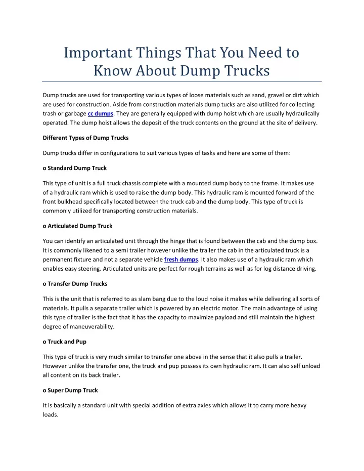 important things that you need to know about dump